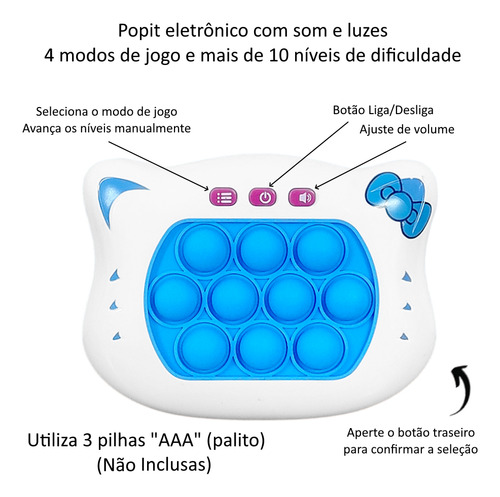 Jogo Infantil Pop It Eletrônico Gatinho Luz Som Multi Níveis